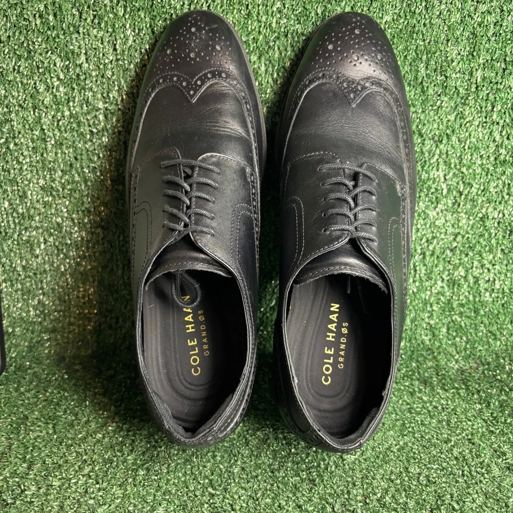 Cole Haan Grand.OS C23793 Wingtip Oxford Brogue Leather Shoes Black Mens Sz 10 M